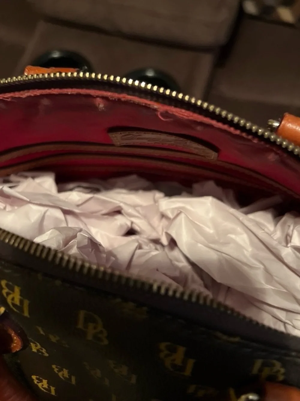 Dooney & Bourke Brown Signature Satchel with Chestnut Trim